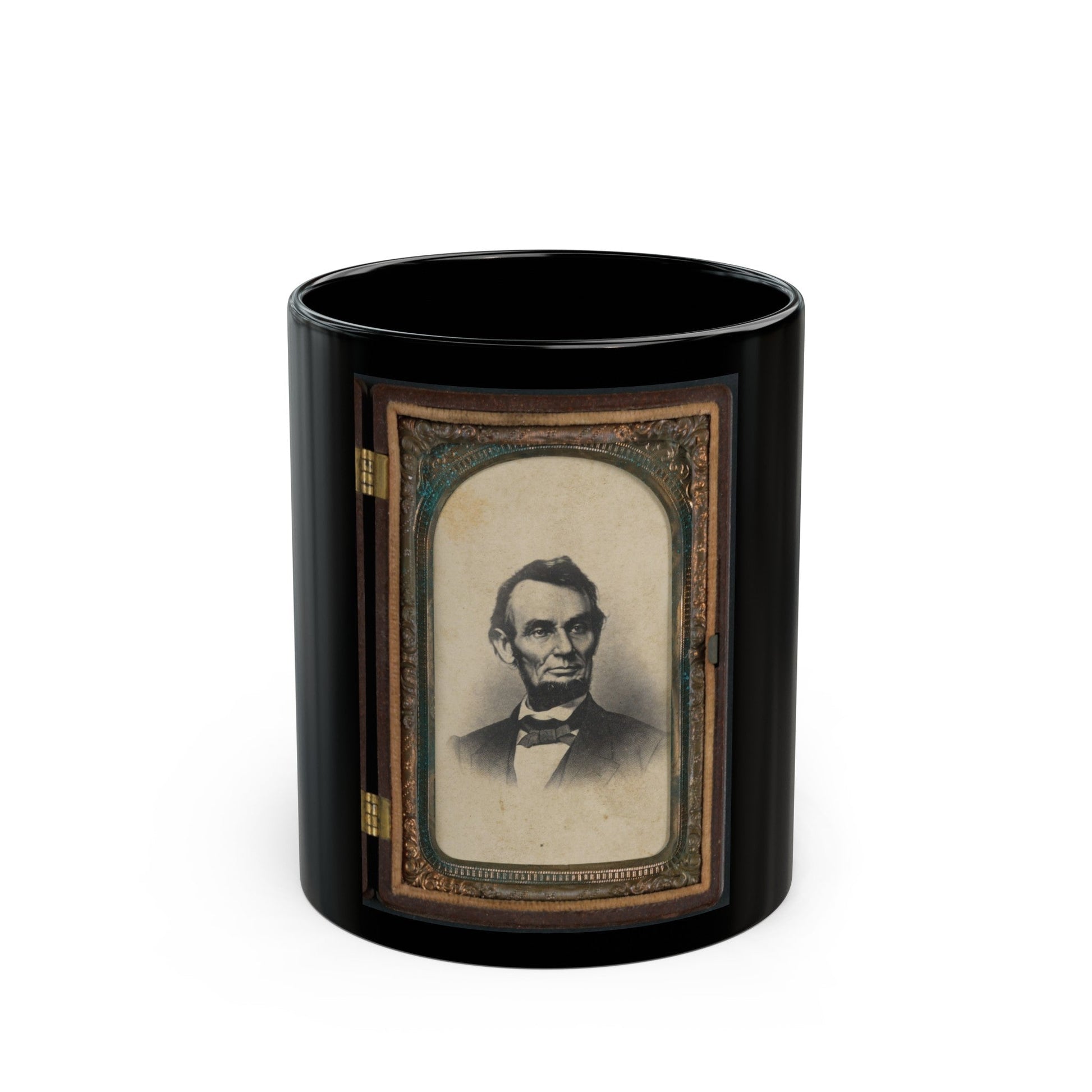 Portrait Of Abraham Lincoln In Thermoplastic Case (U.S. Civil War) Black Coffee Mug-11oz-The Sticker Space