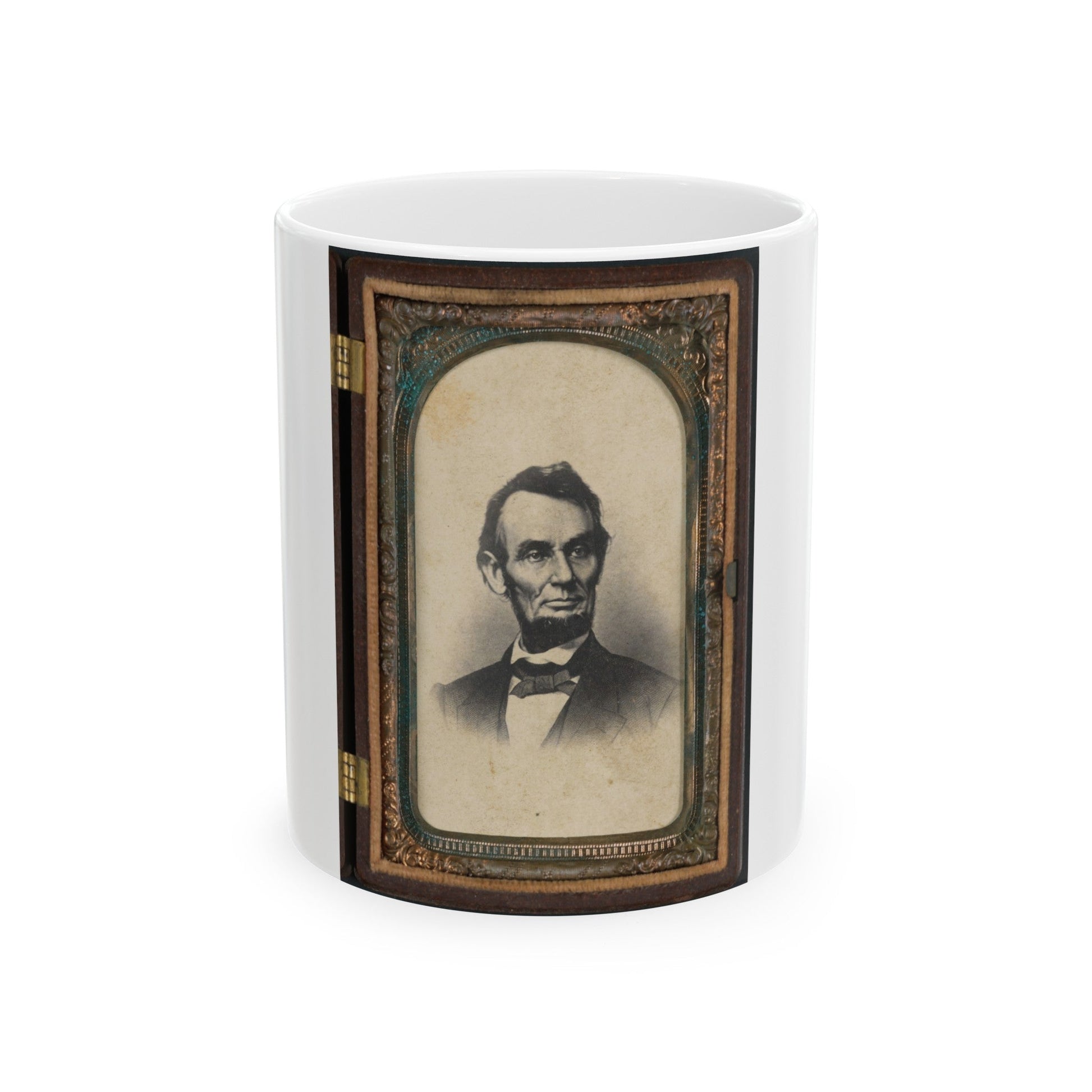 Portrait Of Abraham Lincoln In Thermoplastic Case (U.S. Civil War) White Coffee Mug-11oz-The Sticker Space