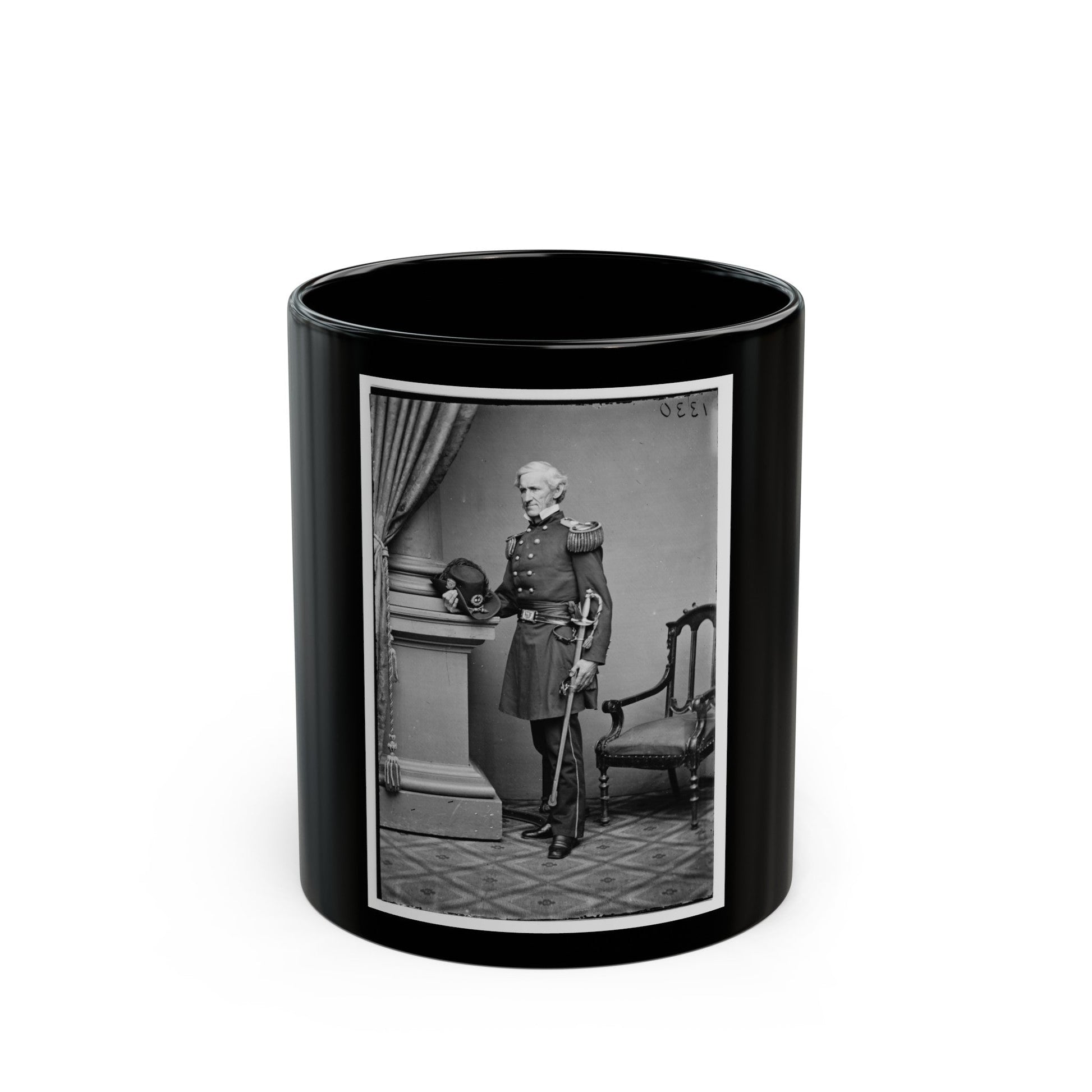 Portrait Of Brig. And Adjutant-Gen. Lorenzo Thomas, Officer Of The Federal Army (U.S. Civil War) Black Coffee Mug-11oz-The Sticker Space