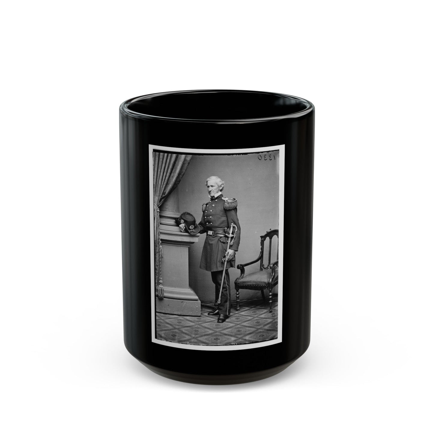 Portrait Of Brig. And Adjutant-Gen. Lorenzo Thomas, Officer Of The Federal Army (U.S. Civil War) Black Coffee Mug-15oz-The Sticker Space