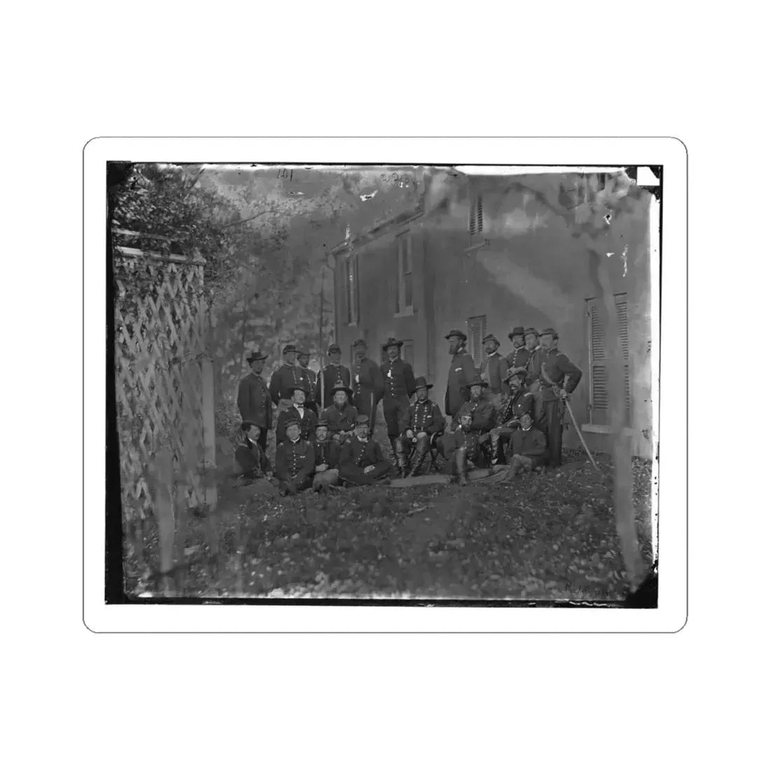 Portrait of Maj. Gen. Alfred Pleasonton, Officer of the Federal Army, and Staff, Warrenton, Va. (U.S. Civil War) STICKER Vinyl Kiss-Cut Decal 4 Inch White - The Sticker Space