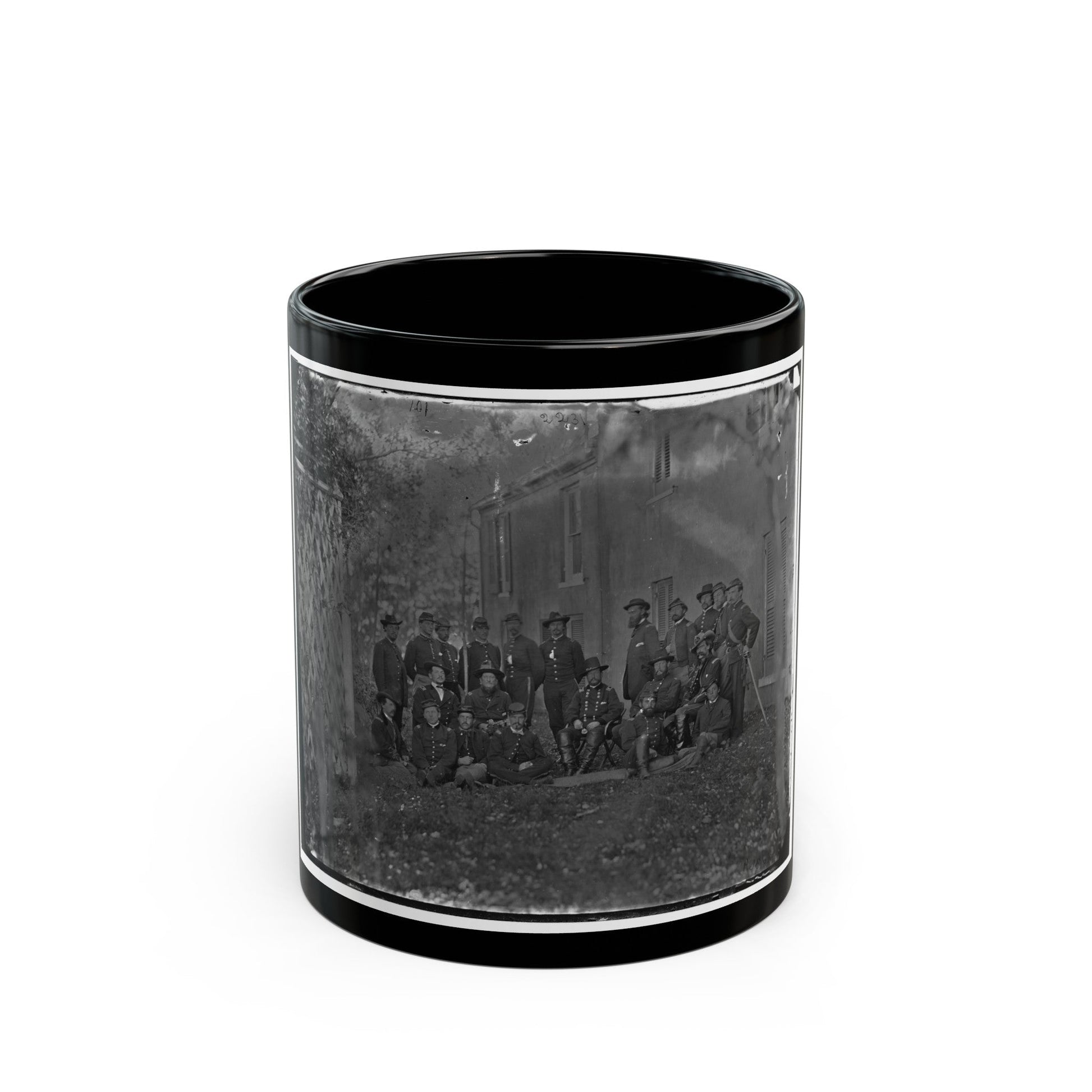 Portrait Of Maj. Gen. Alfred Pleasonton, Officer Of The Federal Army, And Staff, Warrenton, Va. (U.S. Civil War) Black Coffee Mug-11oz-The Sticker Space