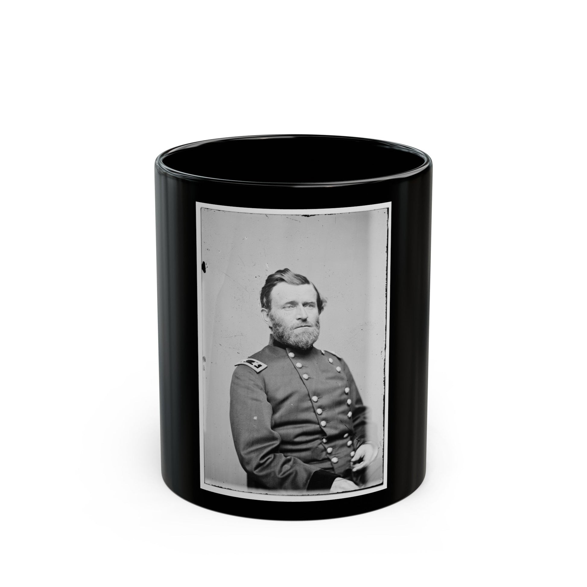 Portrait Of Maj. Gen. Ulysses S. Grant, Officer Of The Federal Army (U.S. Civil War) Black Coffee Mug-11oz-The Sticker Space