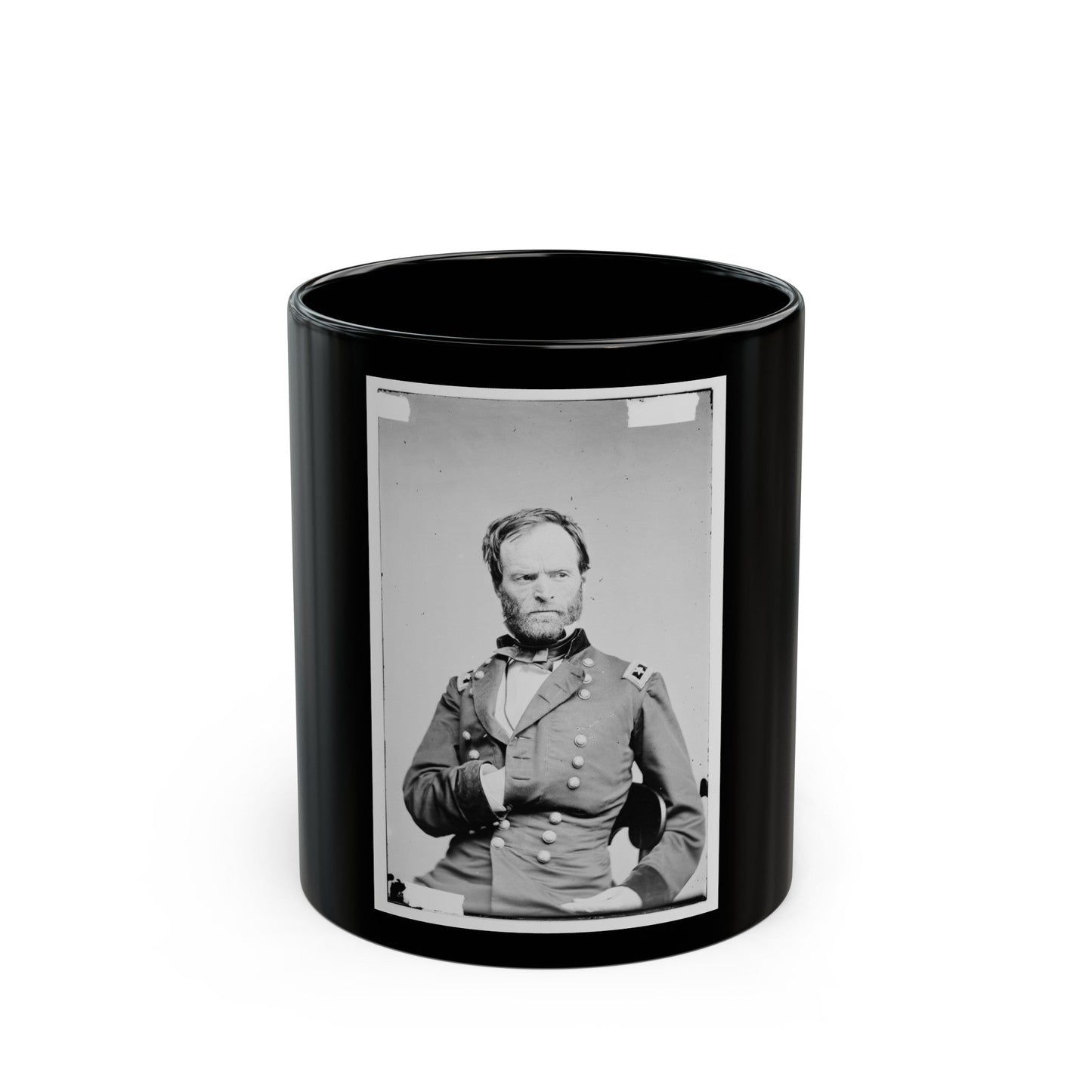 Portrait Of Maj. Gen. William T. Sherman, Officer Of The Federal Army (U.S. Civil War) Black Coffee Mug-11oz-The Sticker Space