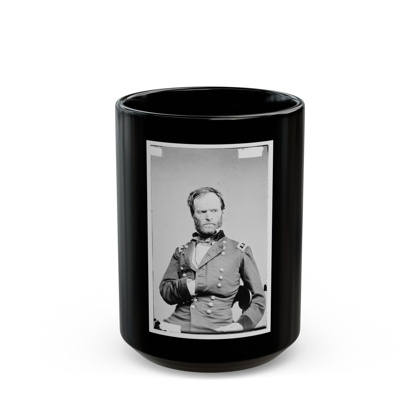 Portrait Of Maj. Gen. William T. Sherman, Officer Of The Federal Army (U.S. Civil War) Black Coffee Mug-15oz-The Sticker Space