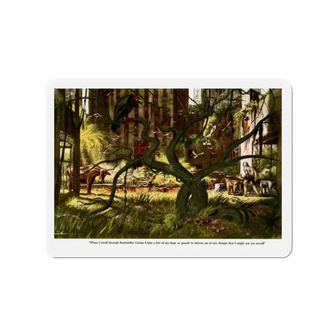 Post-Atomic-Apocalpse Rockefeller Center (Magazine Illustration) Refrigerator Magnet 2 Inch Die-Cut - The Sticker Space
