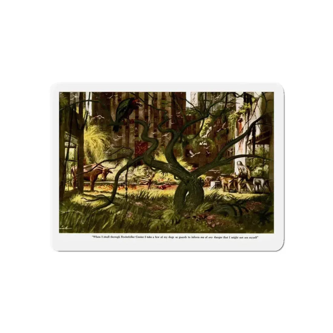 Post-Atomic-Apocalpse Rockefeller Center (Magazine Illustration) Refrigerator Magnet 3 Inch Die-Cut - The Sticker Space