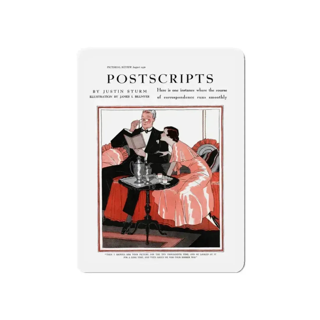 Postcripts, Pictorial Review, August 1930 (Magazine Illustration) Refrigerator Magnet 3 Inch Die-Cut - The Sticker Space