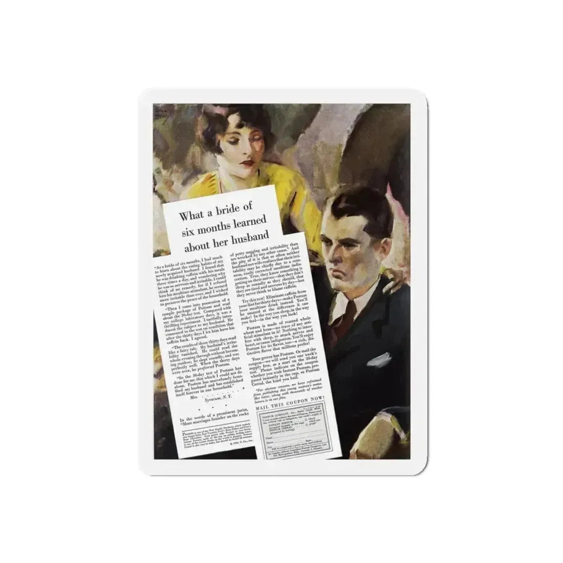 Postum ad, Ladies' Home Journal, October 1928 (Magazine Illustration) Refrigerator Magnet 4 Inch Die-Cut - The Sticker Space