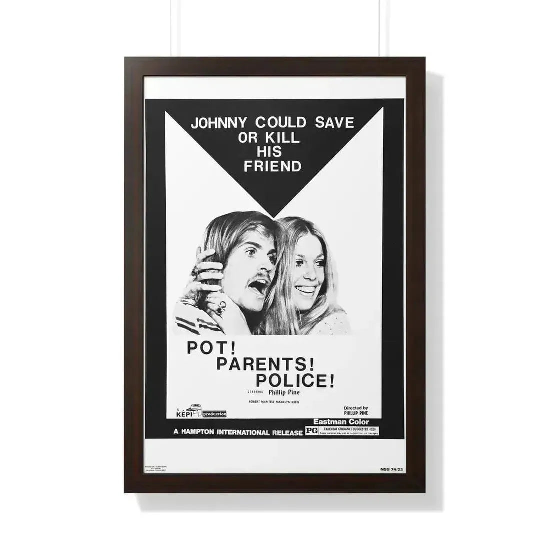 POT! PARENTS! POLICE! 1972 - Framed Movie Poster 20" x 30" Walnut - The Sticker Space