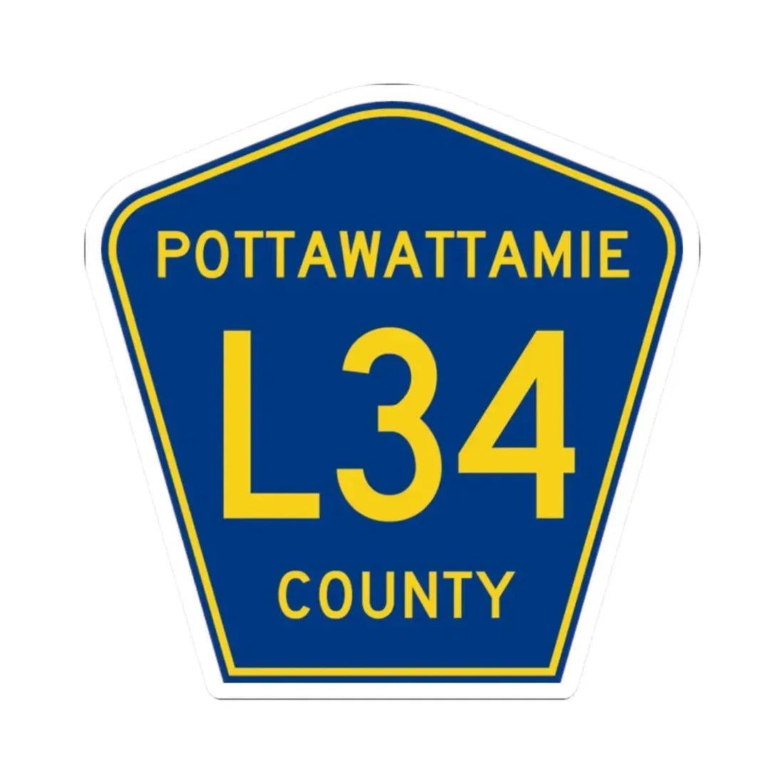 Pottawattamie County Route L34 IA (Iowa) (Road Sign) STICKER Vinyl Kiss-Cut Decal 2 Inch White - The Sticker Space