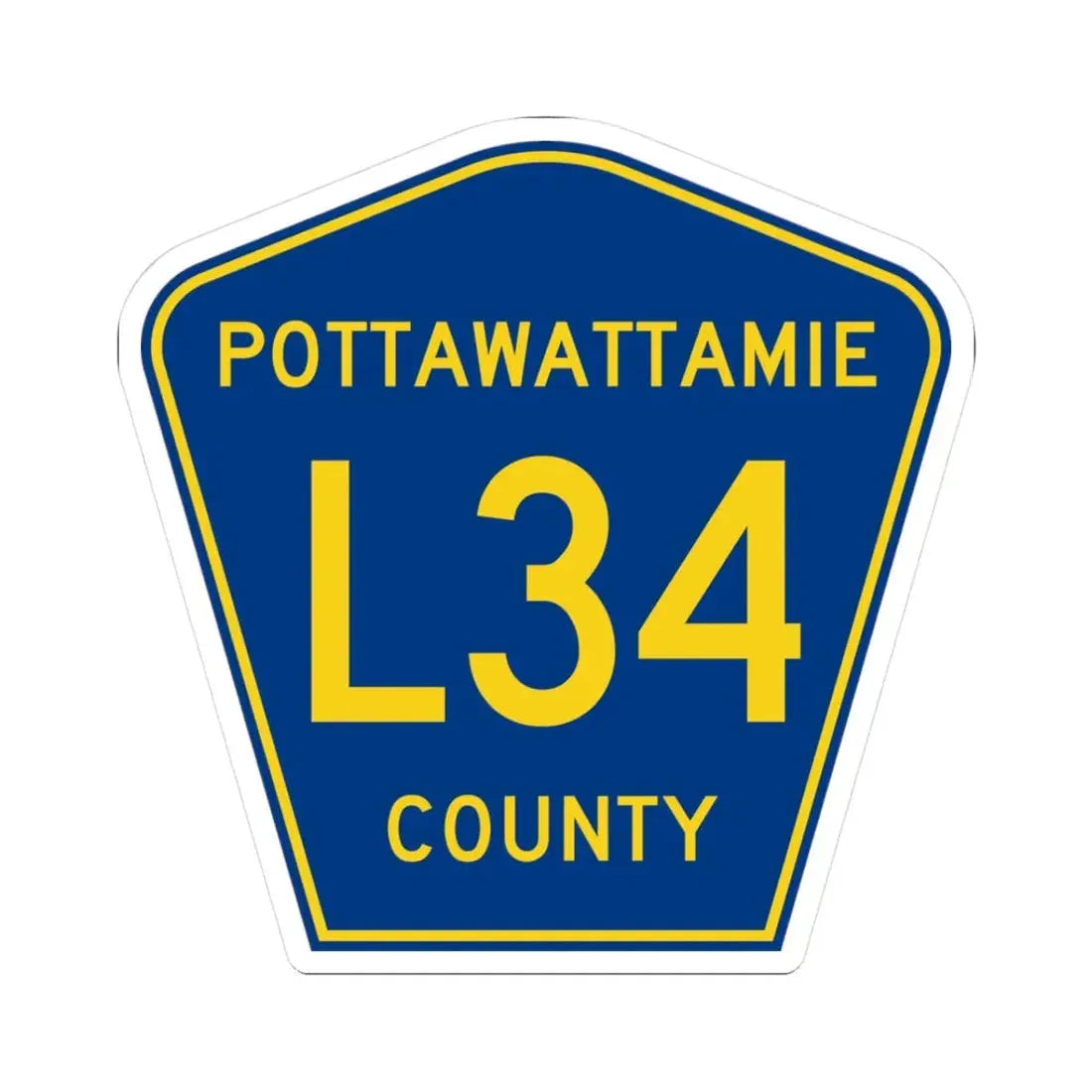 Pottawattamie County Route L34 IA (Iowa) (Road Sign) STICKER Vinyl Kiss-Cut Decal 3 Inch White - The Sticker Space