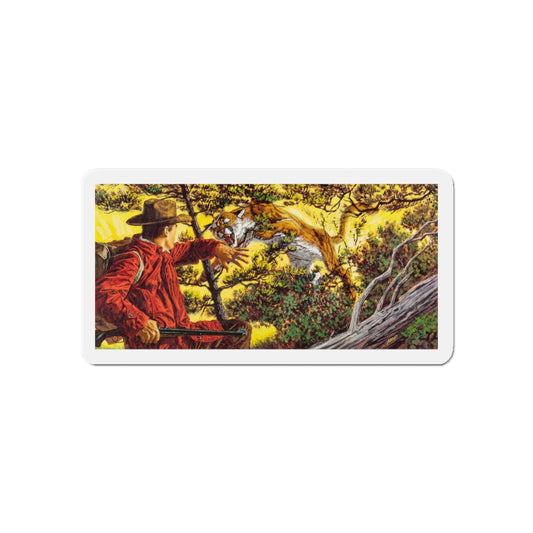 Pouncing Puma, Outdoor Life magazine story illustration, July 1967 (Magazine Illustration) Refrigerator Magnet-6 × 6"-The Sticker Space