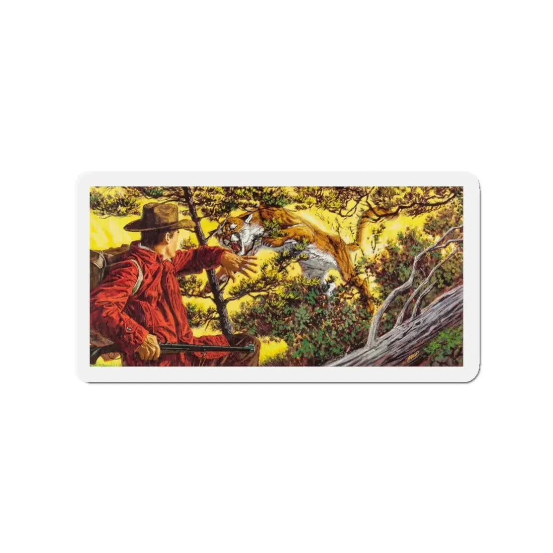 Pouncing Puma, Outdoor Life magazine story illustration, July 1967 (Magazine Illustration) Refrigerator Magnet - The Sticker Space