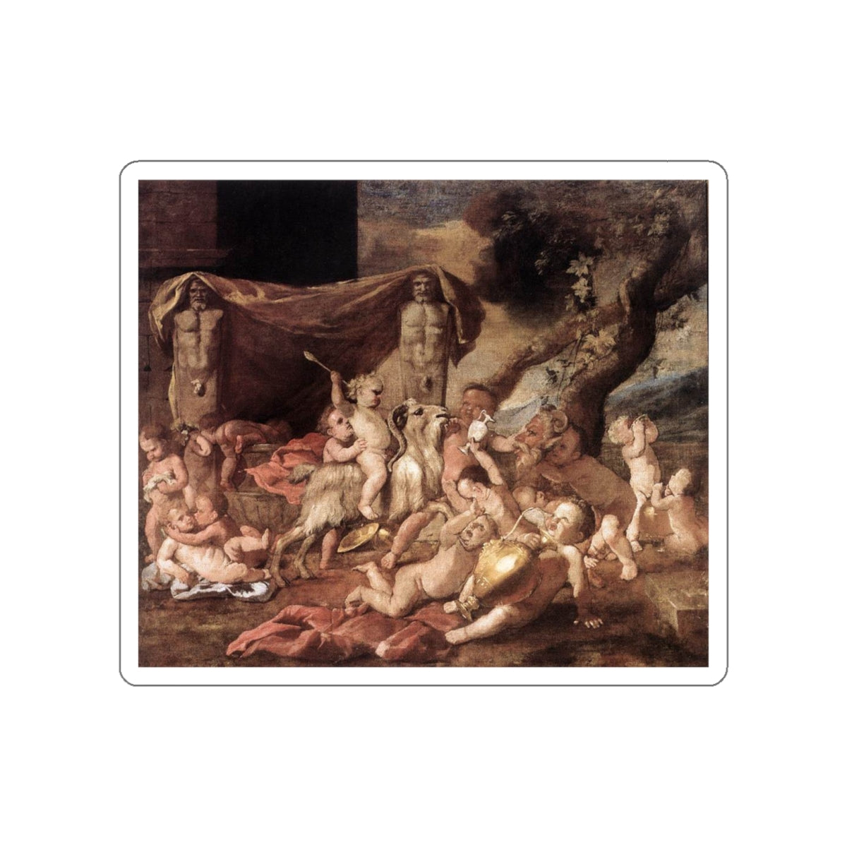 POUSSIN, Nicolas - Bacchanal of Putti (Artwork) STICKER Vinyl Die-Cut Decal-White-The Sticker Space