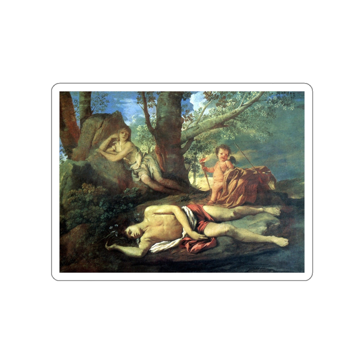 POUSSIN, Nicolas - Echo and Narcissus (Artwork) STICKER Vinyl Die-Cut Decal-White-The Sticker Space