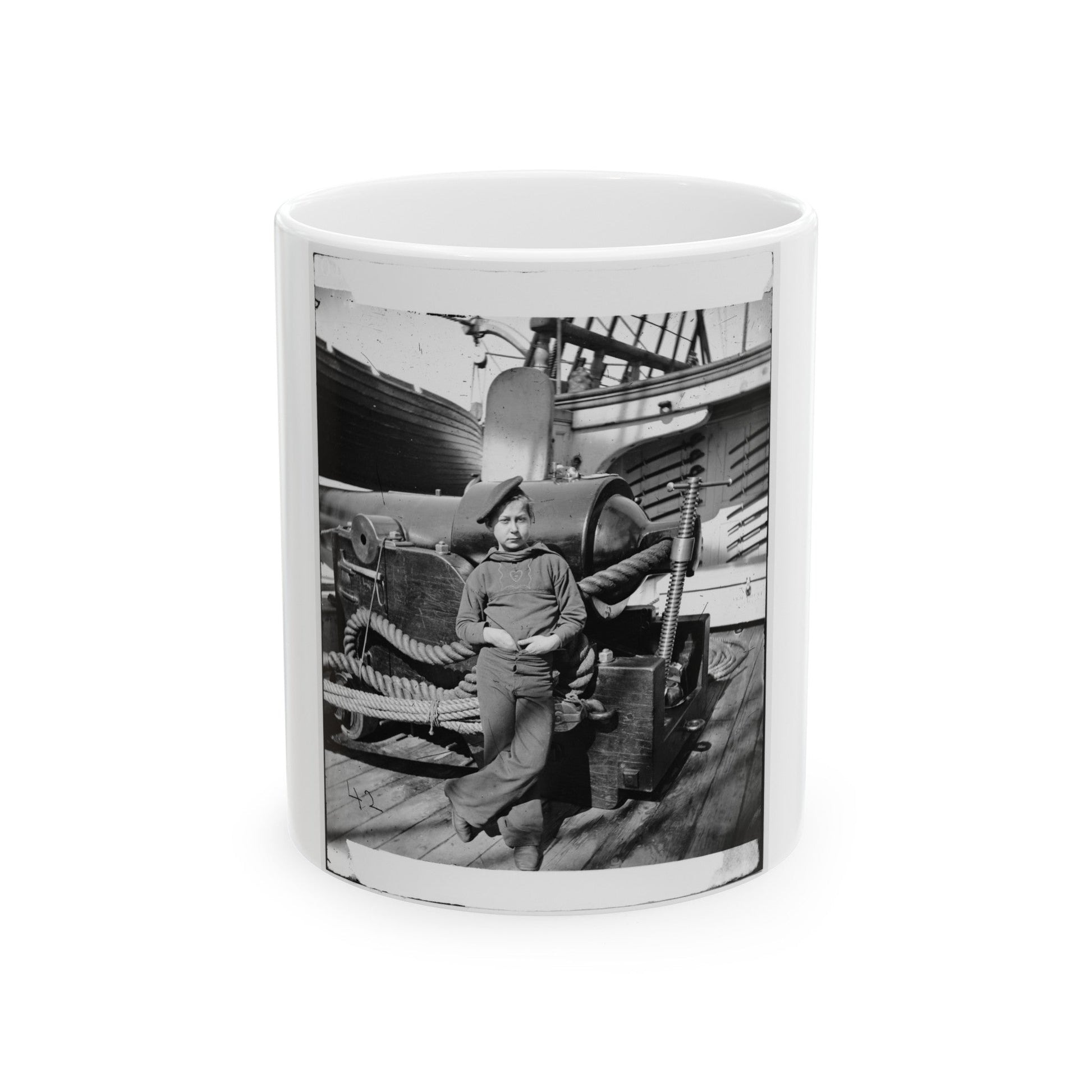 Powder Monkey By Gun Of U.S.S. New Hampshire Off Charleston, S.C. (U.S. Civil War) White Coffee Mug-11oz-The Sticker Space