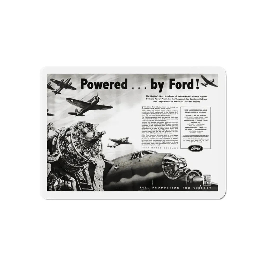 Powered ... by Ford, Liberty, June 26, 1943 (Magazine Illustration) Refrigerator Magnet 3 Inch Die-Cut - The Sticker Space
