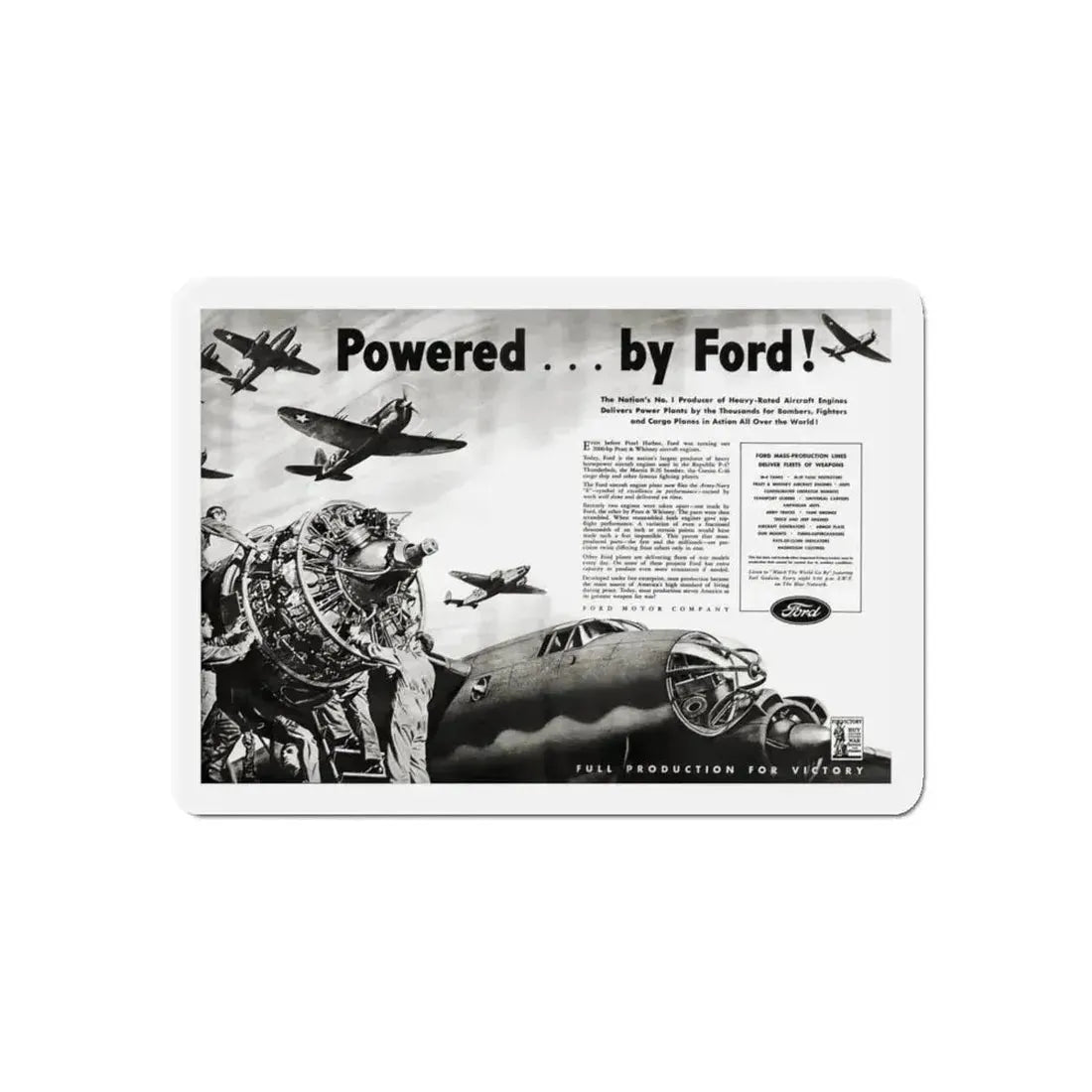 Powered ... by Ford, Liberty, June 26, 1943 (Magazine Illustration) Refrigerator Magnet 4 Inch Die-Cut - The Sticker Space