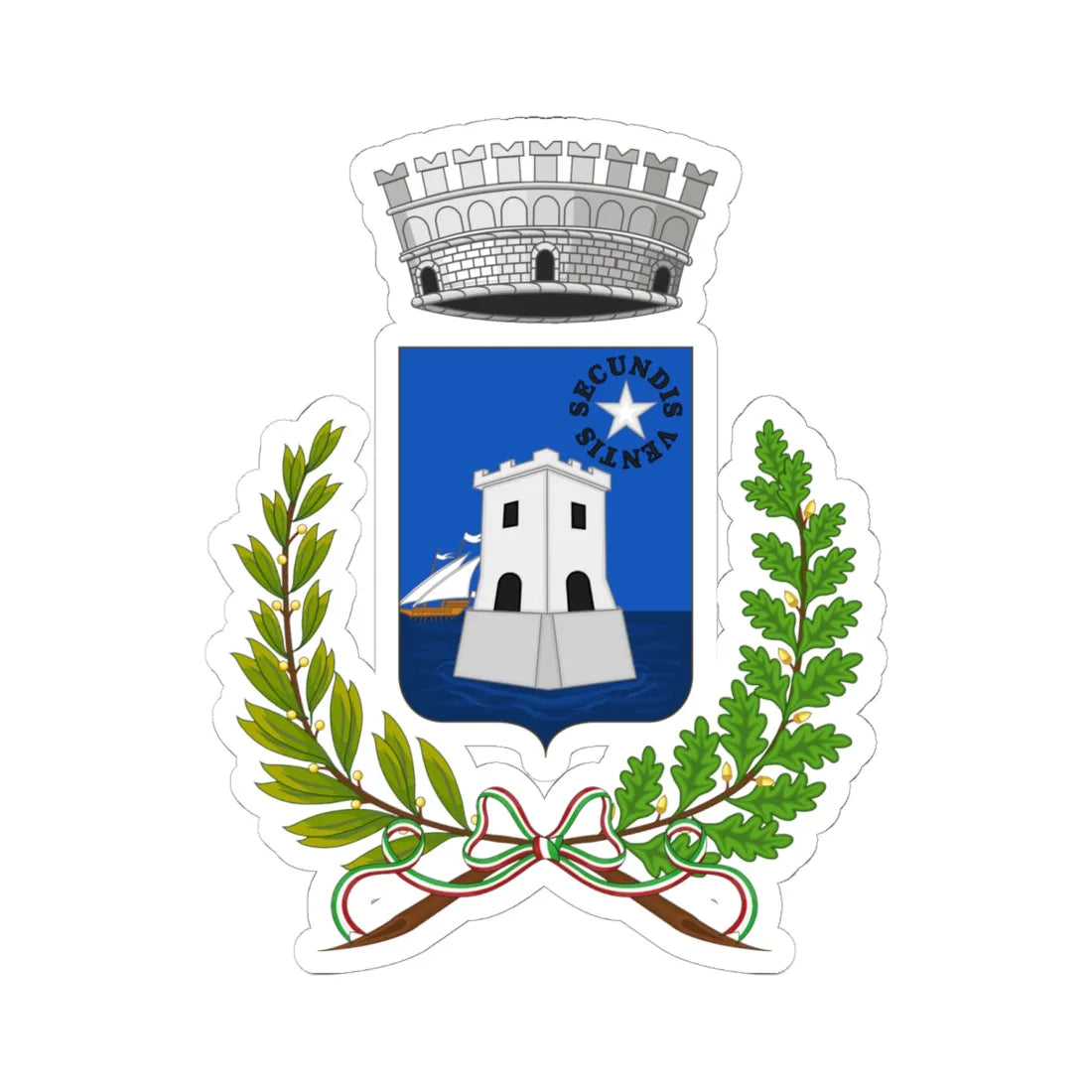 Pozzallo-Stemma (Italy) (Coat of Arms) STICKER Vinyl Kiss-Cut Decal 6 Inch White - The Sticker Space