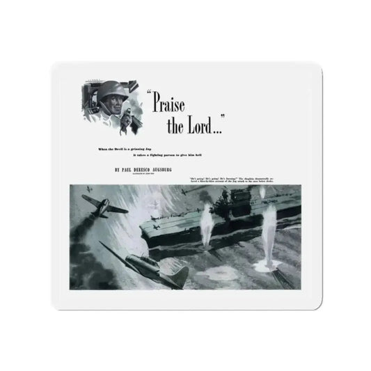 Praise the Lord, Cosmopolitan, March 1943 (Magazine Illustration) Refrigerator Magnet 2 Inch Die-Cut - The Sticker Space