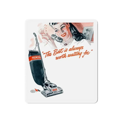 Premier vacuum cleaner ad, Ladies' Home Journal, 1945 (Magazine Illustration) Refrigerator Magnet 4 Inch Die-Cut - The Sticker Space
