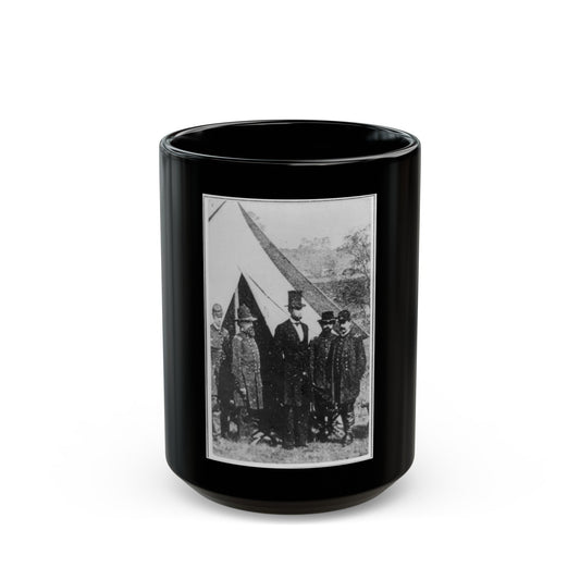 President Abraham Lincoln Posed With Union Officers And Soldiers During His Visit To Antietam, Maryland, October 3, 1862 (U.S. Civil War) Black Coffee Mug-15oz-The Sticker Space