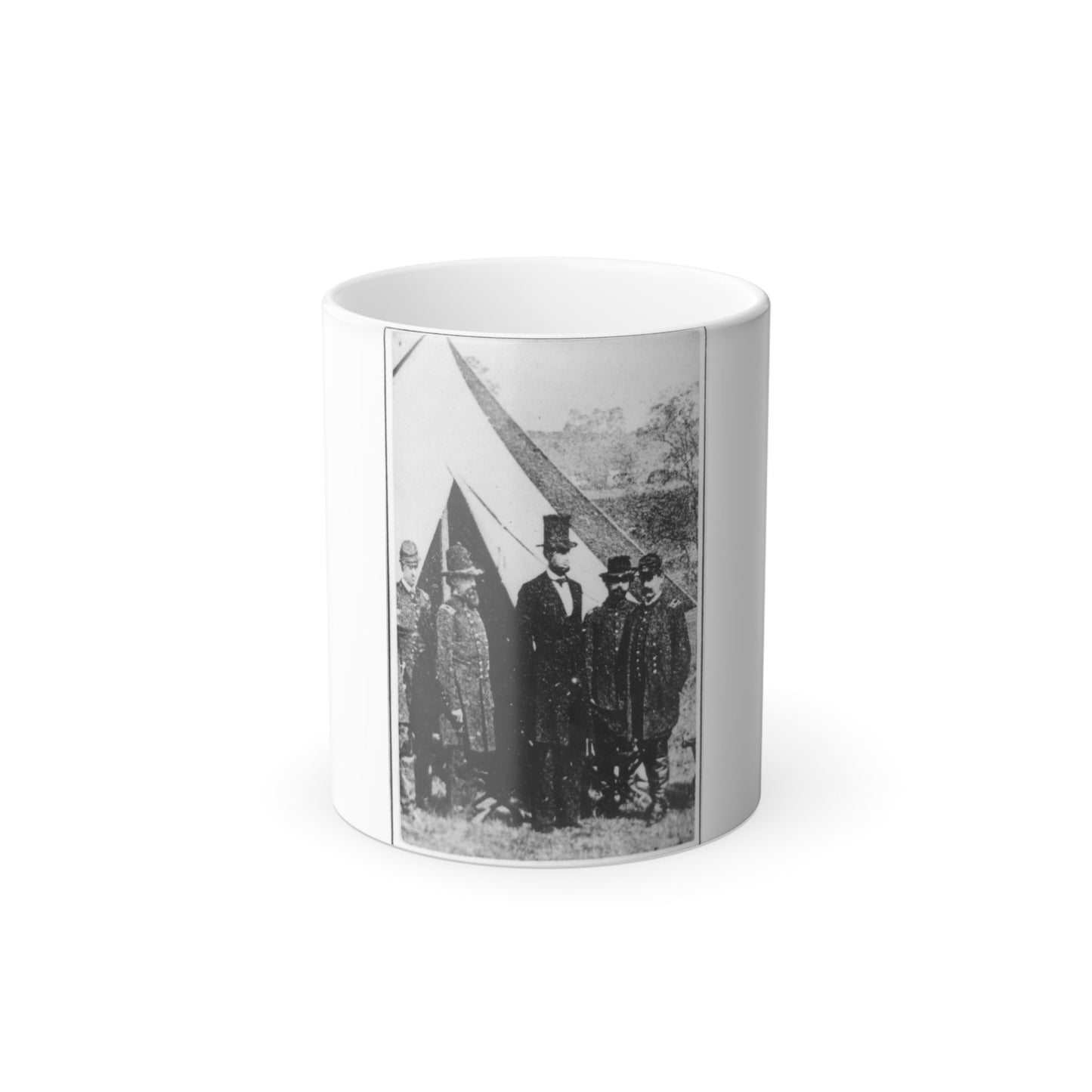 President Abraham Lincoln Posed With Union Officers and Soldiers During His Visit to Antietam, Maryland, October 3, 1862 (U.S. Civil War) Color Morphing Mug 11oz-11oz-The Sticker Space