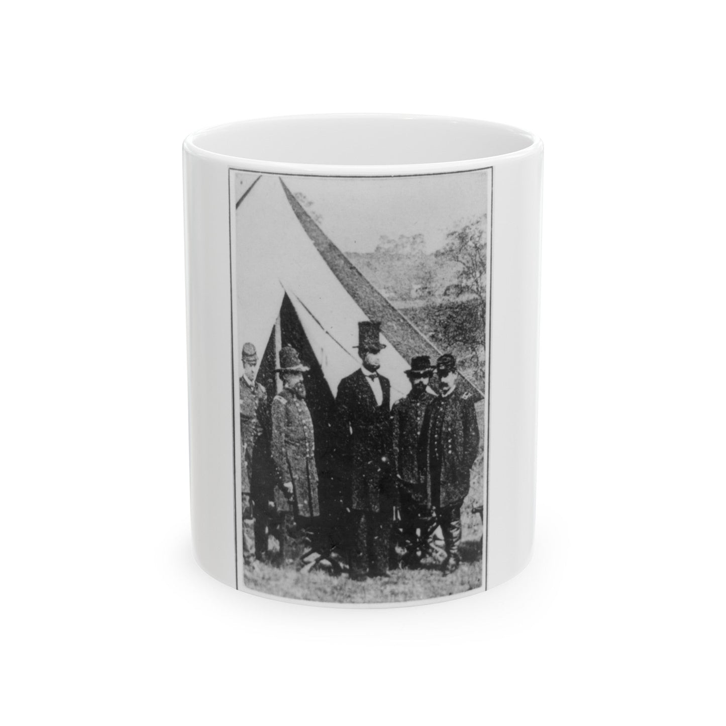 President Abraham Lincoln Posed With Union Officers And Soldiers During His Visit To Antietam, Maryland, October 3, 1862 (U.S. Civil War) White Coffee Mug-11oz-The Sticker Space