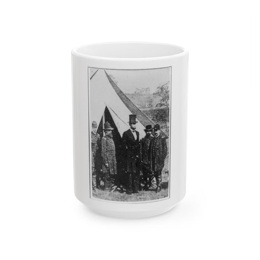 President Abraham Lincoln Posed With Union Officers And Soldiers During His Visit To Antietam, Maryland, October 3, 1862 (U.S. Civil War) White Coffee Mug-15oz-The Sticker Space