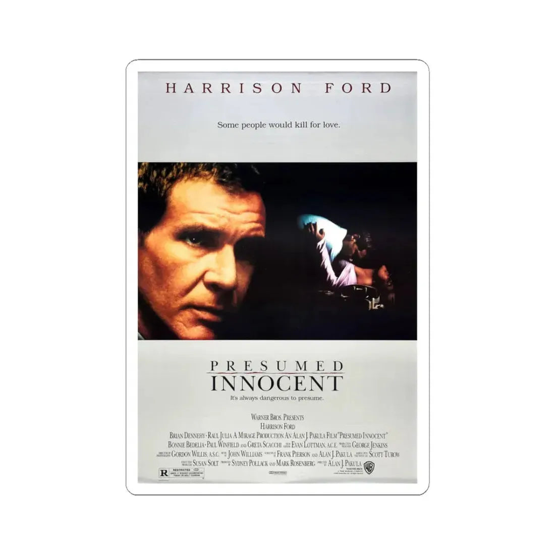 Presumed Innocent 1990 Movie Poster - STICKER Vinyl Kiss-Cut Decal 3 Inch White - The Sticker Space