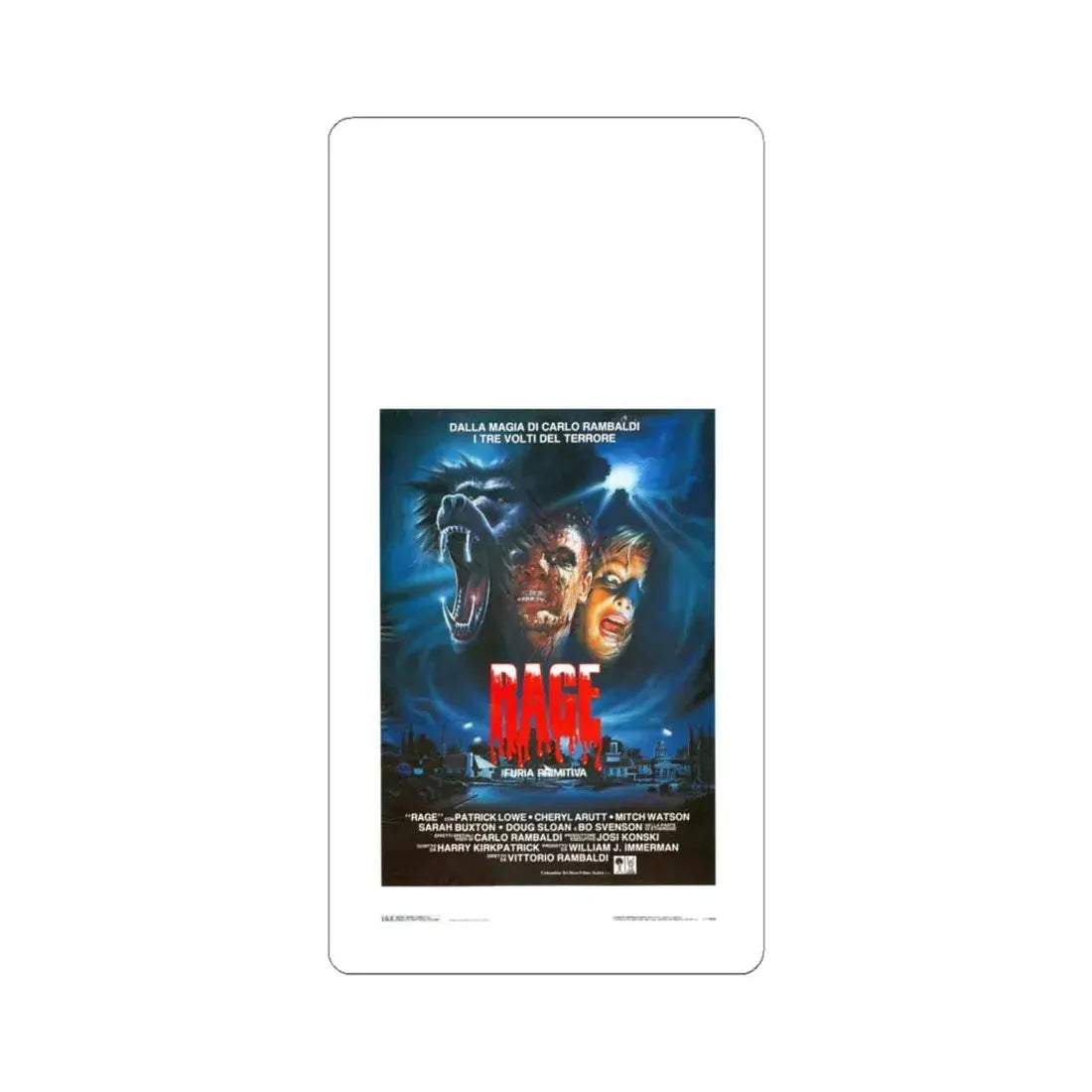 PRIMAL RAGE (ITALIAN) 1988 Movie Poster - STICKER Vinyl Kiss-Cut Decal 4 Inch White - The Sticker Space