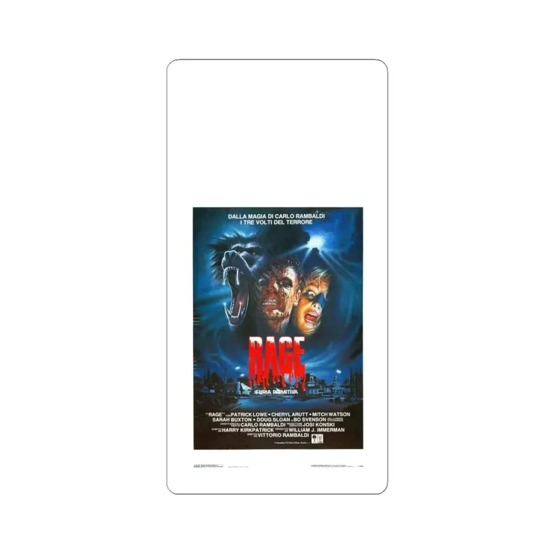 PRIMAL RAGE (ITALIAN) 1988 Movie Poster - STICKER Vinyl Kiss-Cut Decal 6 Inch White - The Sticker Space