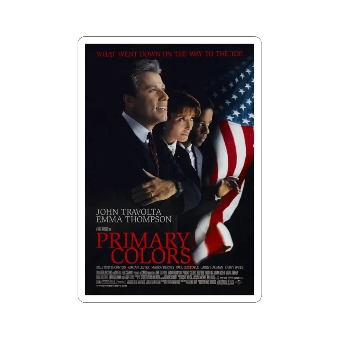 Primary Colors 1998 Movie Poster - STICKER Vinyl Kiss-Cut Decal 3 Inch White - The Sticker Space