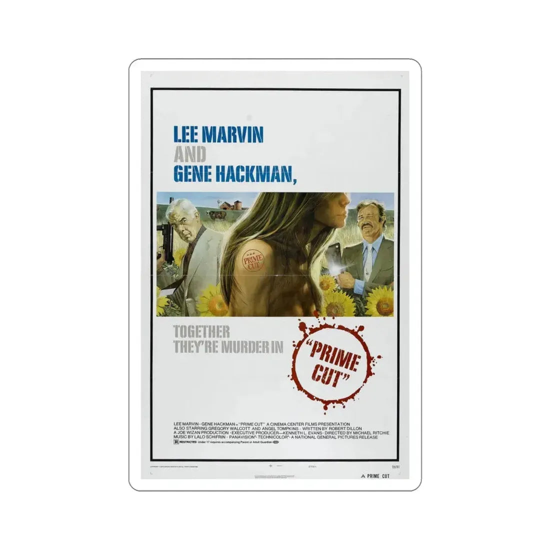 Prime Cut 1972 Movie Poster STICKER Vinyl Die-Cut Decal 6 Inch - The Sticker Space
