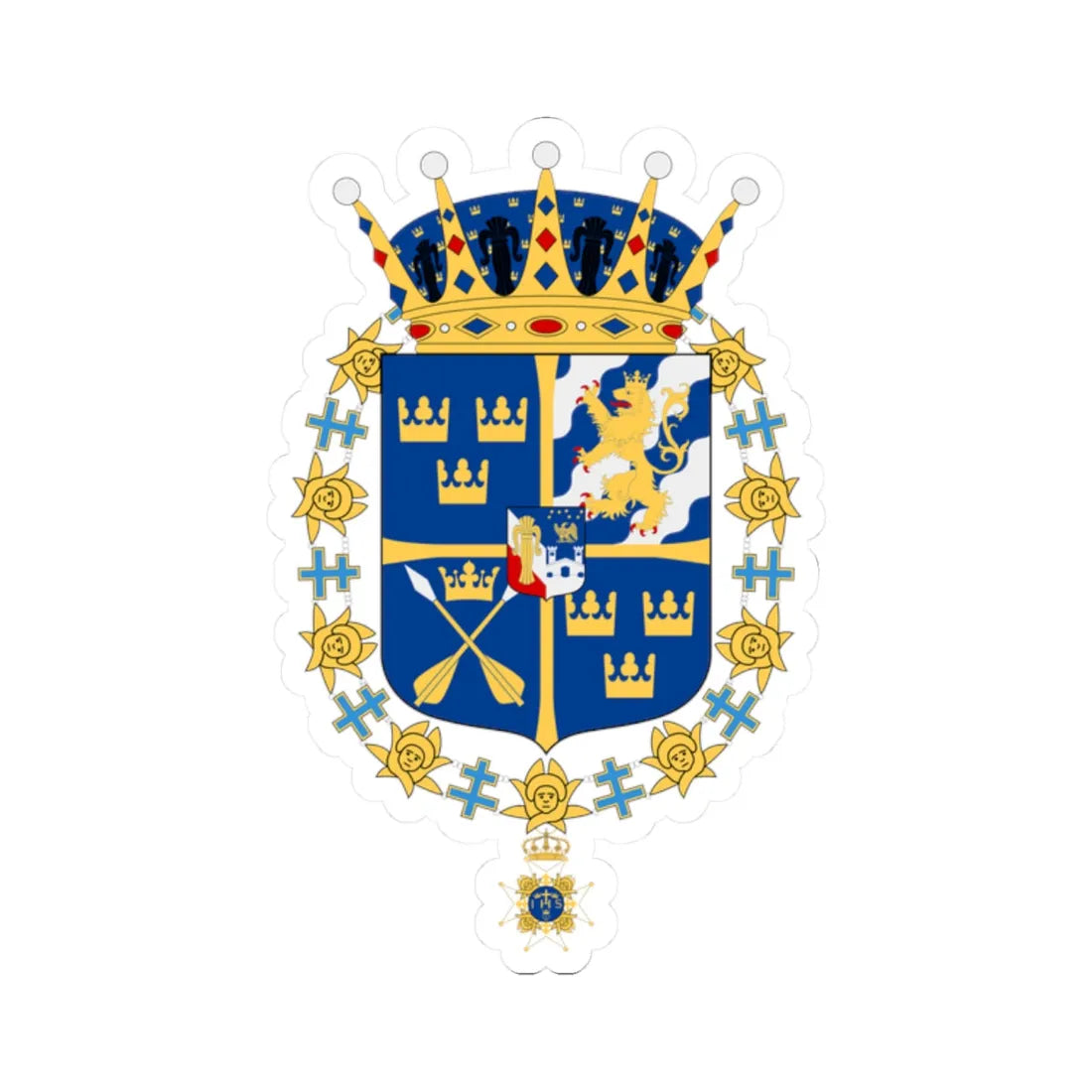 Prins Gabriel vapen med Serafimerorden (Sweden) (Coat of Arms) STICKER Vinyl Kiss-Cut Decal 2 Inch White - The Sticker Space
