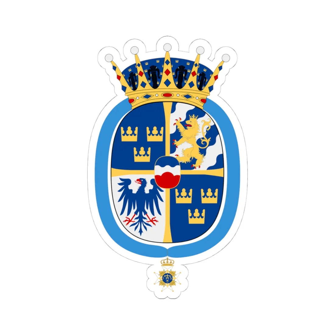Prinsessan Sofia vapen med Serafimerkors (Sweden) (Coat of Arms) STICKER Vinyl Kiss-Cut Decal 4 Inch White - The Sticker Space