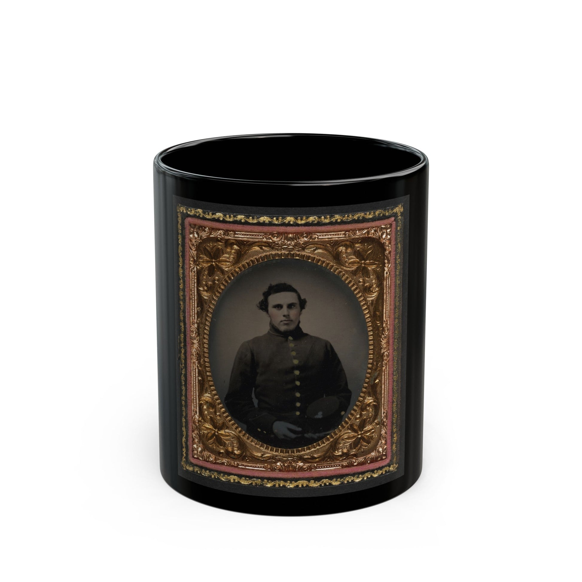 Private Abram M. Carhart Of Company C, 177th New York Infantry Regiment With Kepi (U.S. Civil War) Black Coffee Mug-11oz-The Sticker Space