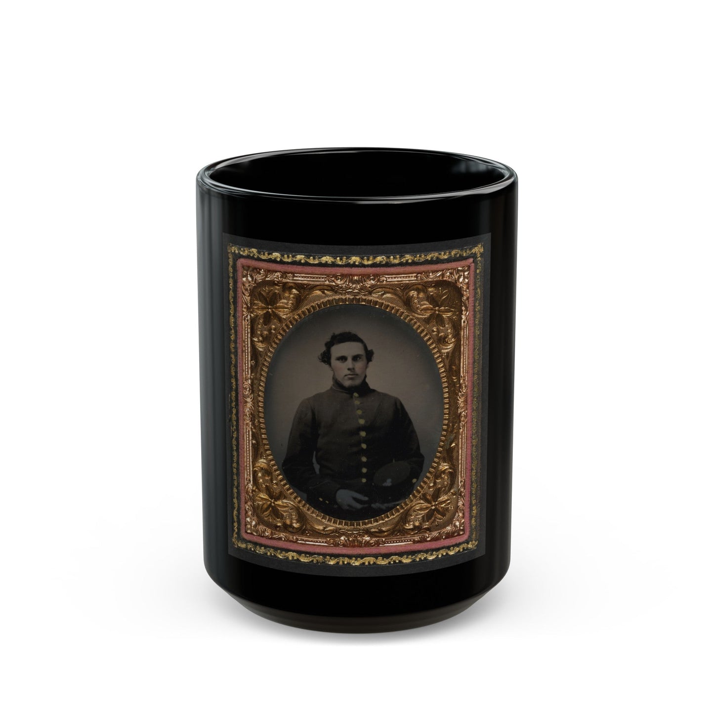 Private Abram M. Carhart Of Company C, 177th New York Infantry Regiment With Kepi (U.S. Civil War) Black Coffee Mug-15oz-The Sticker Space