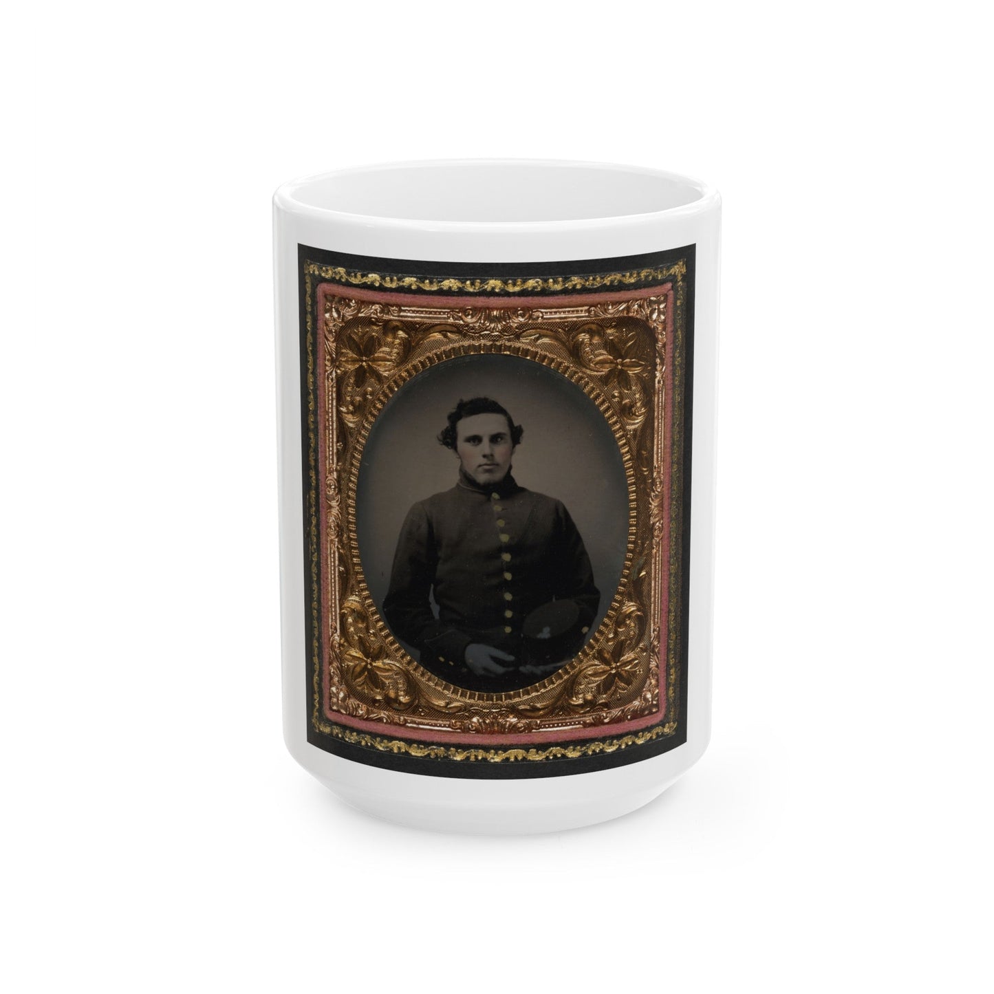 Private Abram M. Carhart Of Company C, 177th New York Infantry Regiment With Kepi (U.S. Civil War) White Coffee Mug-15oz-The Sticker Space