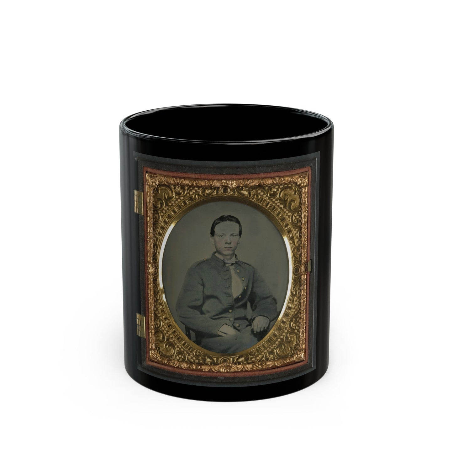 Private Alexander T. Harris Of Richmond Parker Virginia Light Artillery Battery In Richmond Depot Jacket (U.S. Civil War) Black Coffee Mug-11oz-The Sticker Space