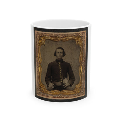 Private Amos Guise Of Co. H, 3rd South Carolina Infantry Regiment, In Uniform With Canteen (U.S. Civil War) White Coffee Mug-11oz-The Sticker Space