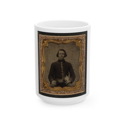 Private Amos Guise Of Co. H, 3rd South Carolina Infantry Regiment, In Uniform With Canteen (U.S. Civil War) White Coffee Mug-15oz-The Sticker Space