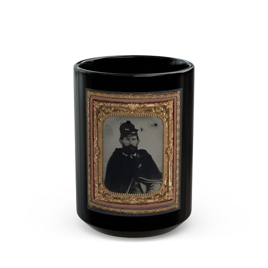 Private Archibald D. Council Of Co. K, 18th North Carolina Infantry Regiment, In Uniform And Wrapped With Hospital Blanket (U.S. Civil War) Black Coffee Mug-15oz-The Sticker Space