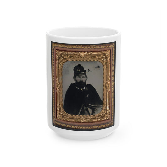 Private Archibald D. Council Of Co. K, 18th North Carolina Infantry Regiment, In Uniform And Wrapped With Hospital Blanket (U.S. Civil War) White Coffee Mug-15oz-The Sticker Space