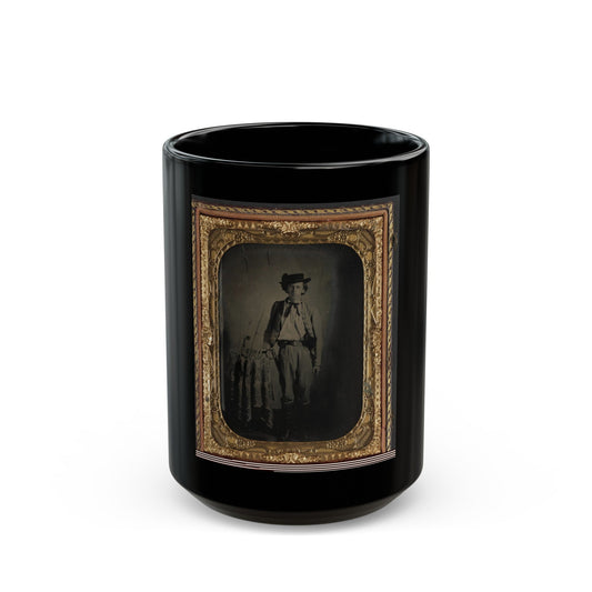 Private Lucien Love Of Co. D, 43rd Virginia Cavalry Battalion, In Uniform With Sword (U.S. Civil War) Black Coffee Mug-15oz-The Sticker Space