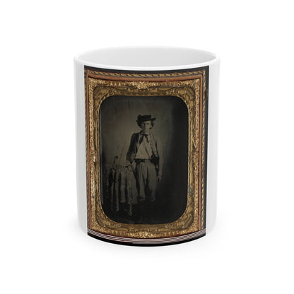 Private Lucien Love Of Co. D, 43rd Virginia Cavalry Battalion, In Uniform With Sword (U.S. Civil War) White Coffee Mug-11oz-The Sticker Space