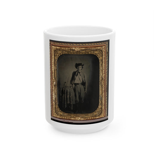 Private Lucien Love Of Co. D, 43rd Virginia Cavalry Battalion, In Uniform With Sword (U.S. Civil War) White Coffee Mug-15oz-The Sticker Space