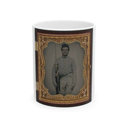 Private Parris P. Casey Of Company I, Cherokee Rangers, 19th Alabama Infantry Regiment, With Bayoneted Musket (U.S. Civil War) White Coffee Mug-11oz-The Sticker Space