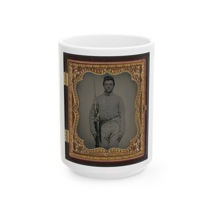 Private Parris P. Casey Of Company I, Cherokee Rangers, 19th Alabama Infantry Regiment, With Bayoneted Musket (U.S. Civil War) White Coffee Mug-15oz-The Sticker Space